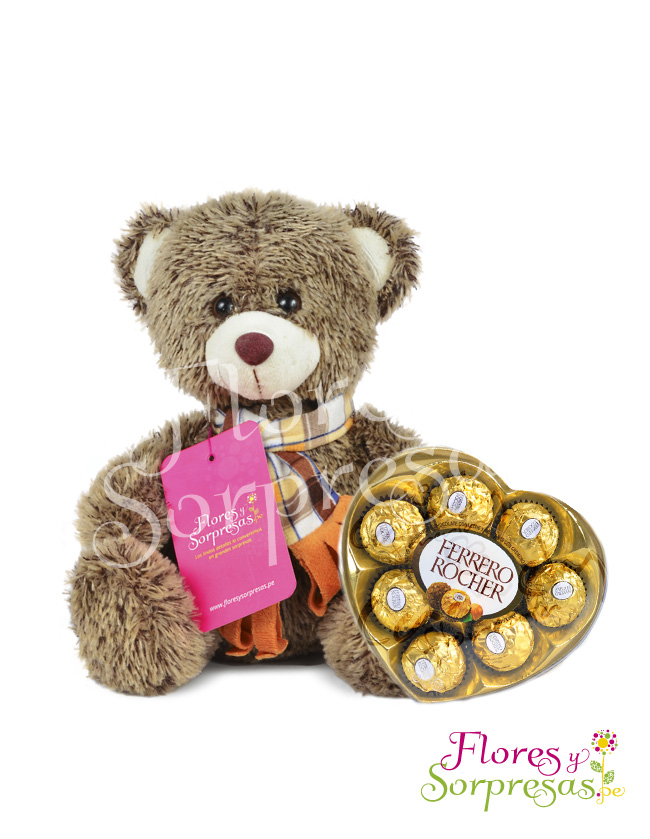 peluche grande con chocolates y rosas 