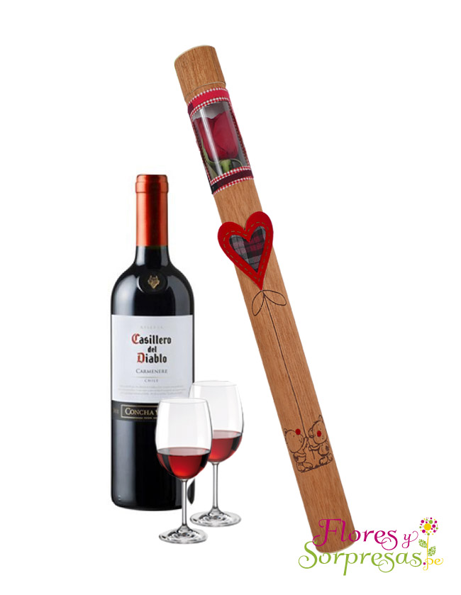 Rosa con Vino Casillero de diablo 