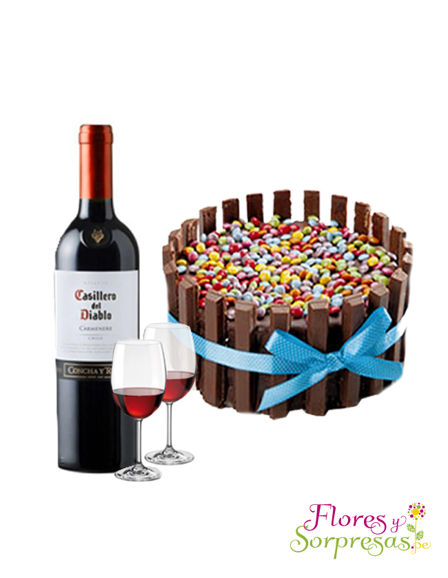 Torta con Vino y 2 copas 