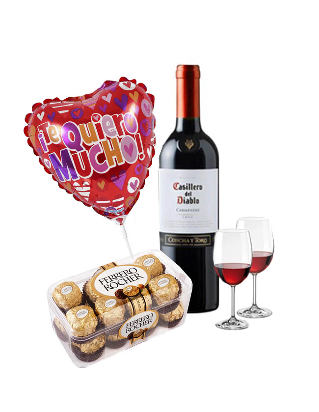 Vino con chocolate Ferro, globo y copas