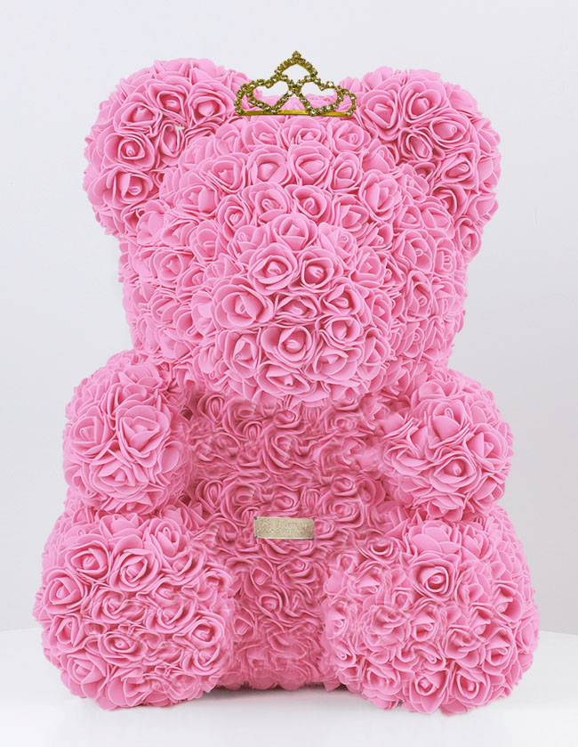 oso rosa mediano con corona Florería en Lima