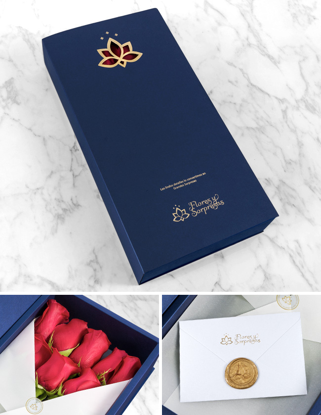 Caja Azul de 9 Rosas Rojas