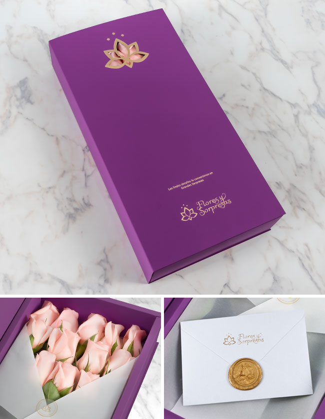 Caja Lila de 24 Rosas Rosadas