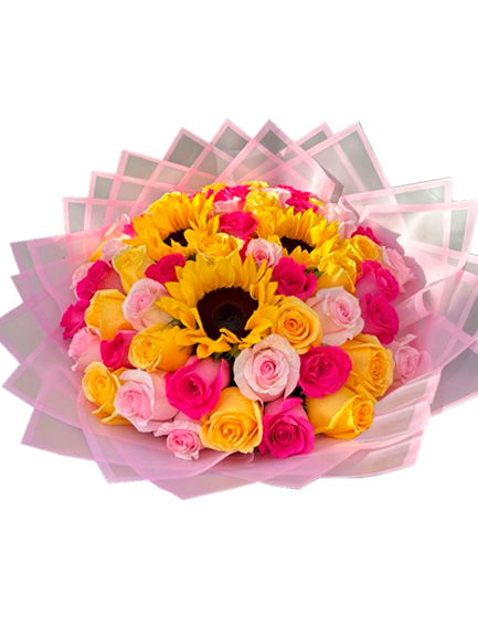 Ramo con rosas y Girasoles