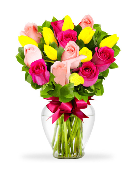 Mia con rosas de colores