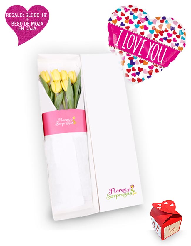 Caja de 6 Tulipanes Amarillos