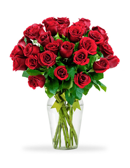 Florero de 24 rosas rojas