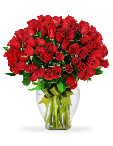 Florero de 75 rosas rojas