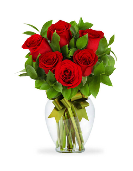 Florero de 6 rosas rojas