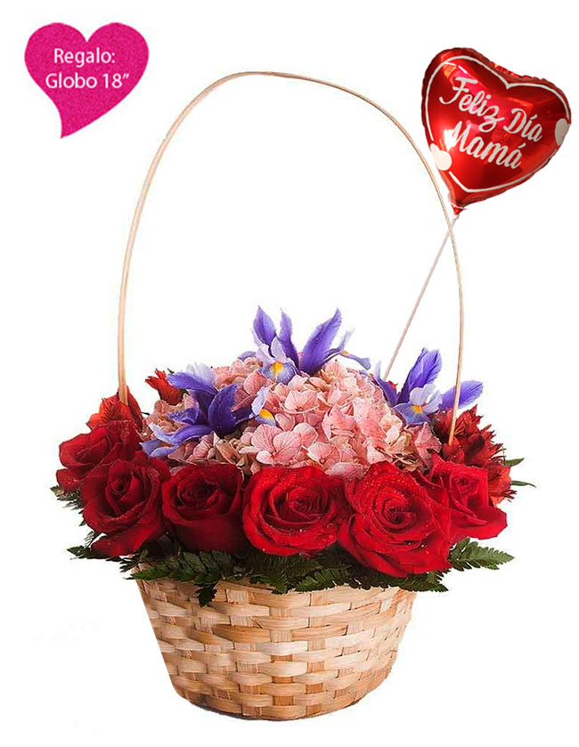 Canasta con 12 rosas rojas CN536