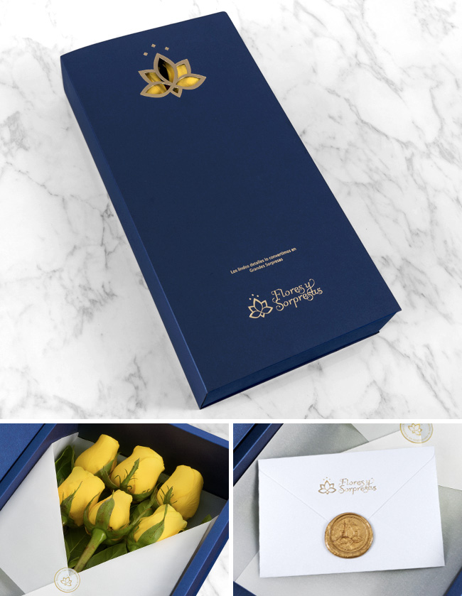 Caja Azul de 6 Rosas Amarillas CA792