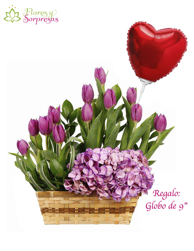Canasta con 12 tulipanes SV862
