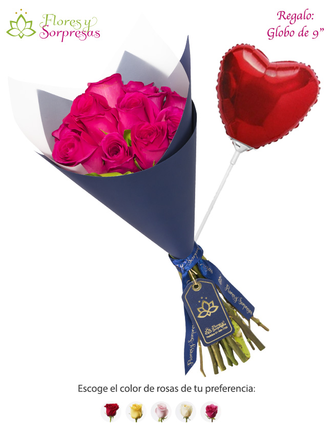 Ramo Blue de 12 Rosas Fucsia