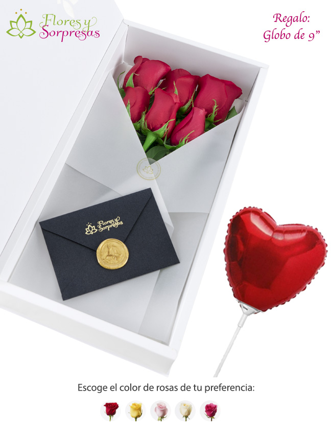 Caja Blanca de 6 Rosas 