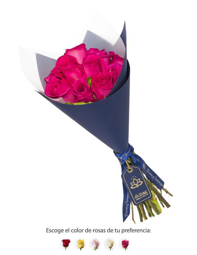 Ramo de rosas fucsias de 12 Ud
