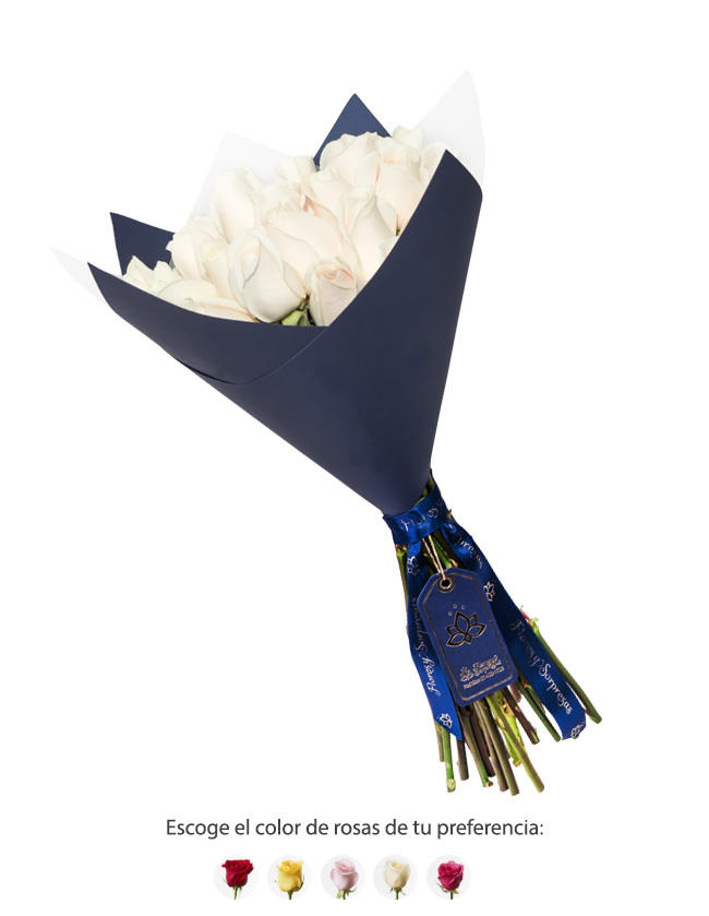 Ramos Azul de 24 Rosas Blancas