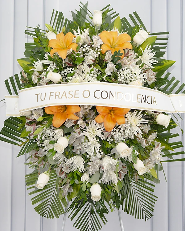 Arreglo floral fúnebre con cintas personalizadas